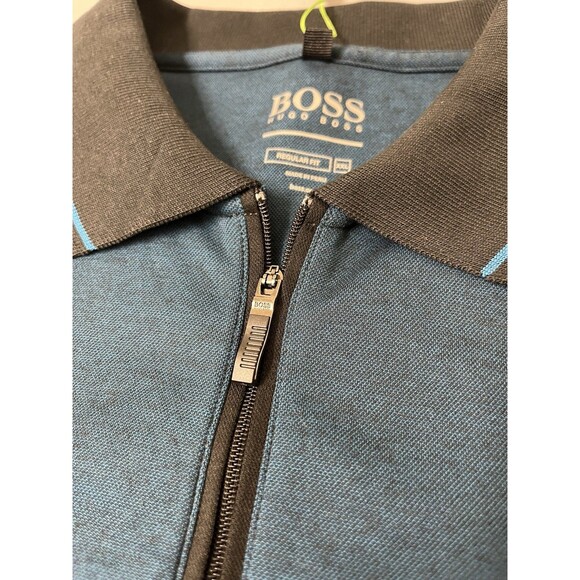 NWT Boss Hugo Boss Men's 1/4 Zip Performance Golf Polo Shirt Blue Black XXL - Picture 5 of 14